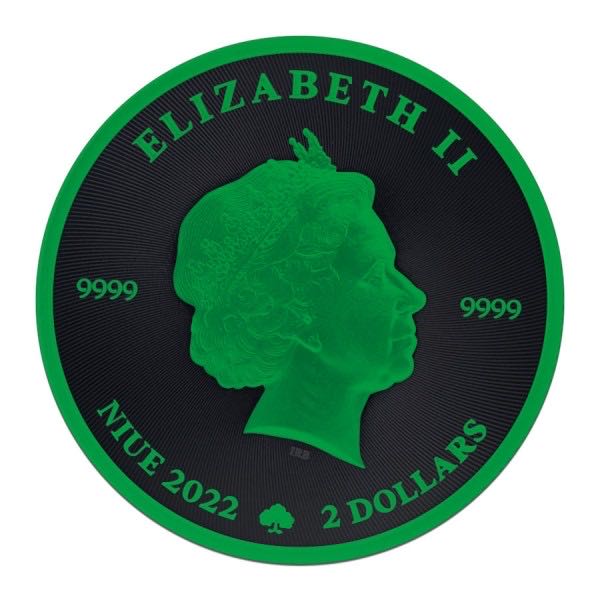 2022 Niue 2 Dollars Shamrock Platinum Cyber Green Colorized 1 Oz Silver Coin  coin collectible - Main Image 2