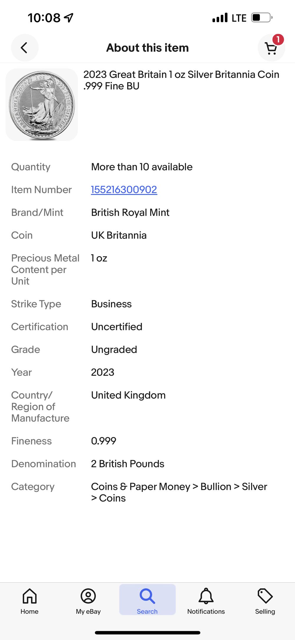 2023 Great Britain Silver Britannia coin collectible - Main Image 4