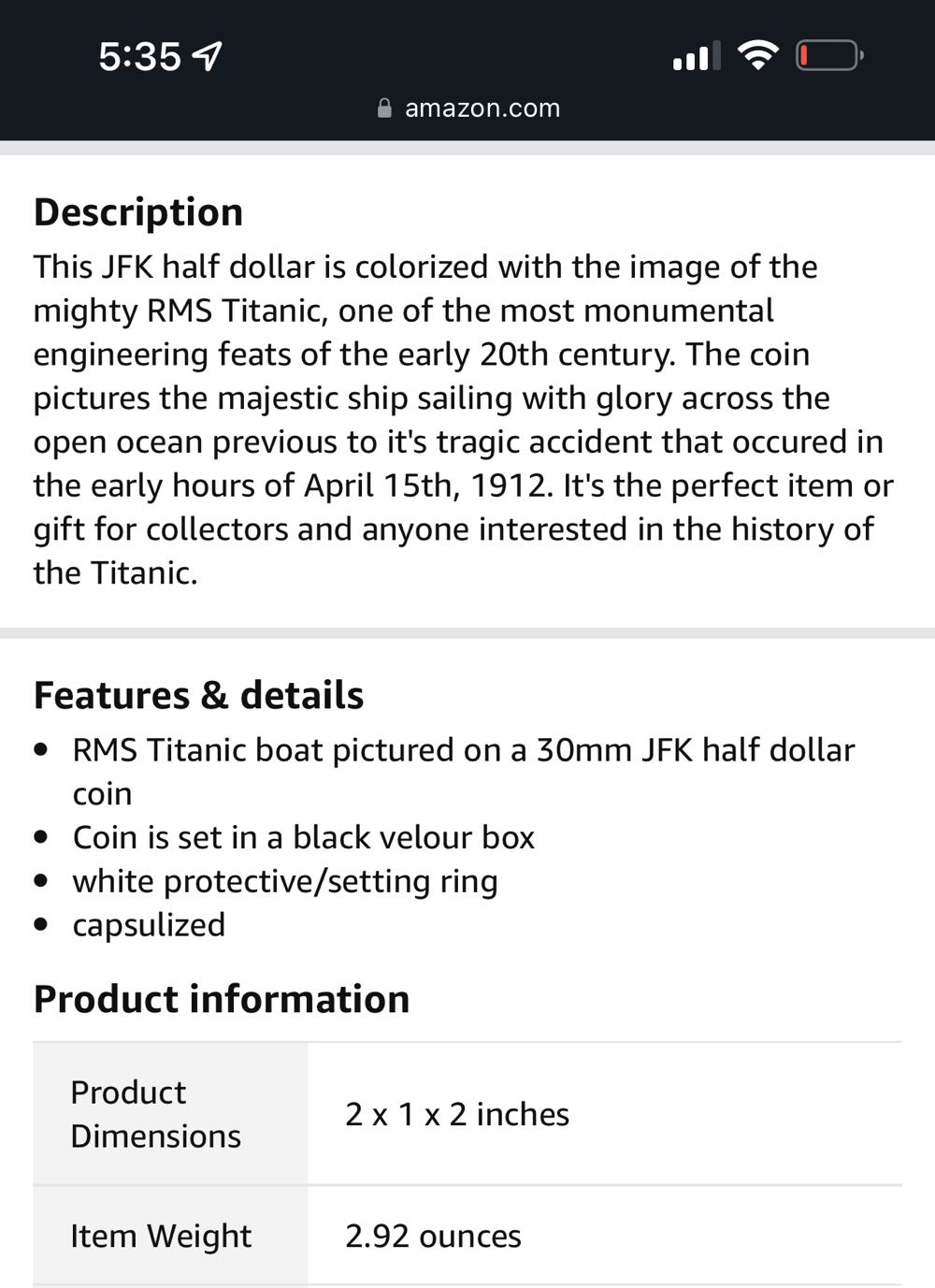 RMS Titanic JFK Half Dollar  coin collectible - Main Image 3