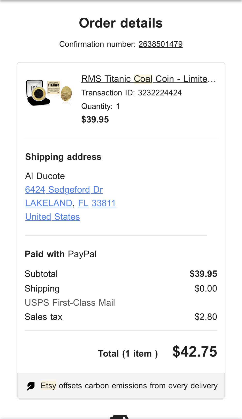 RMS Titanic Coal Coin  coin collectible - Main Image 3