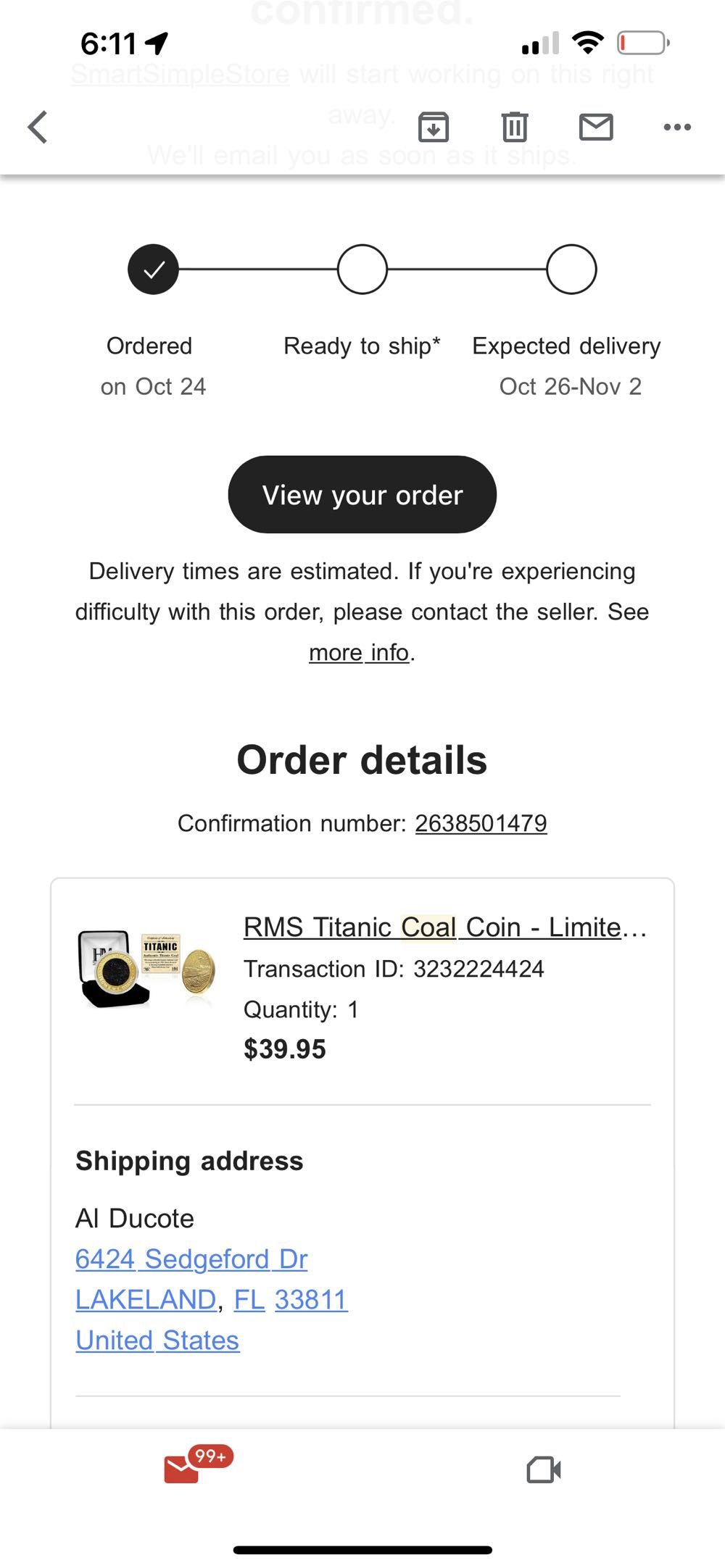 RMS Titanic Coal Coin  coin collectible - Main Image 4