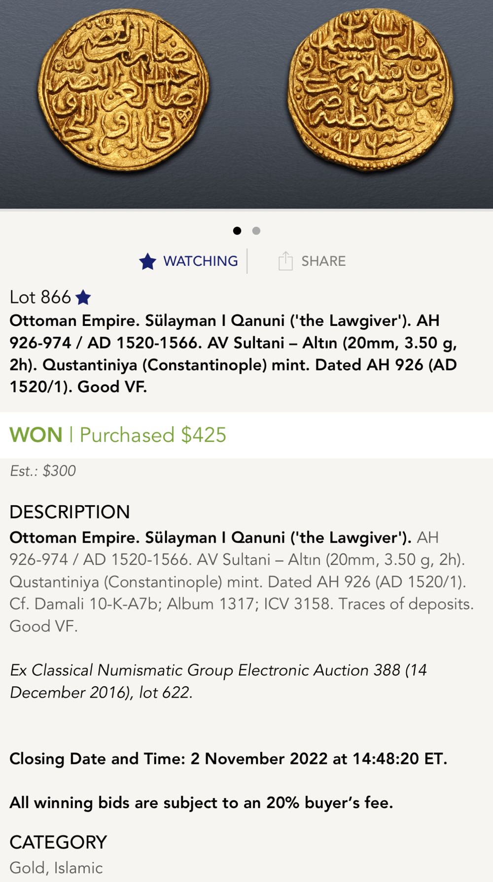 Ottoman Suleiman Sulayman the Magnificent  coin collectible - Main Image 3