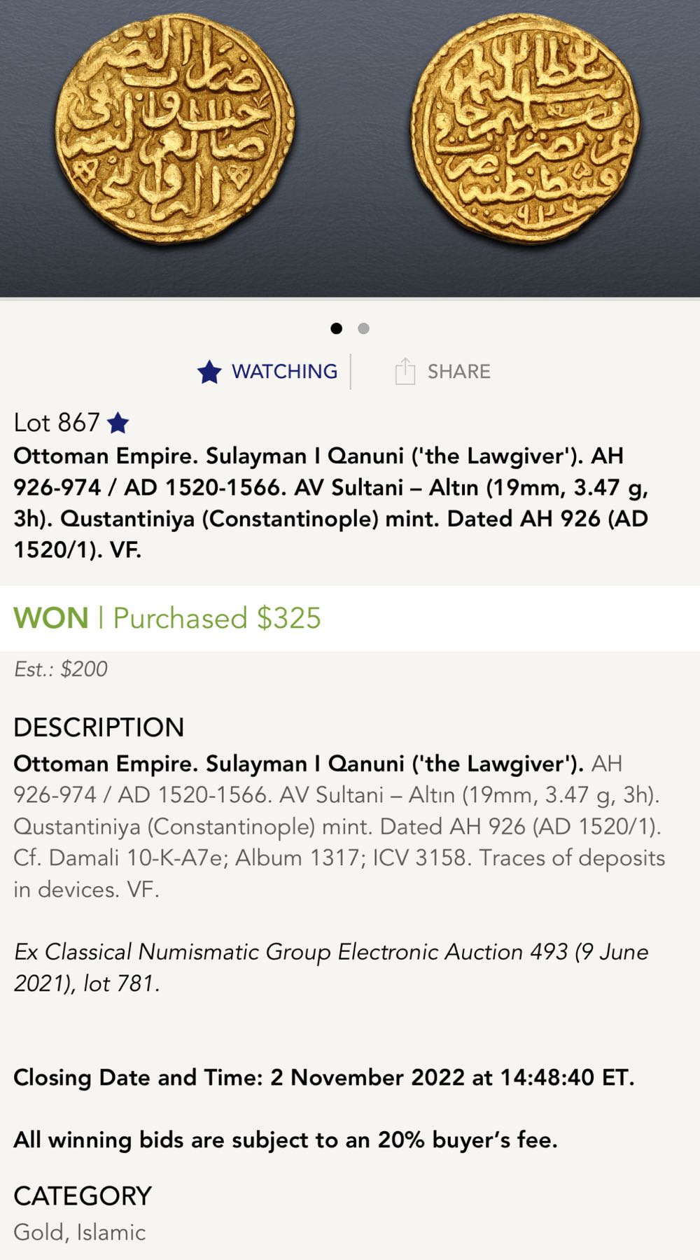 Ottoman Suleiman Sulayman the Magnificent  coin collectible - Main Image 3