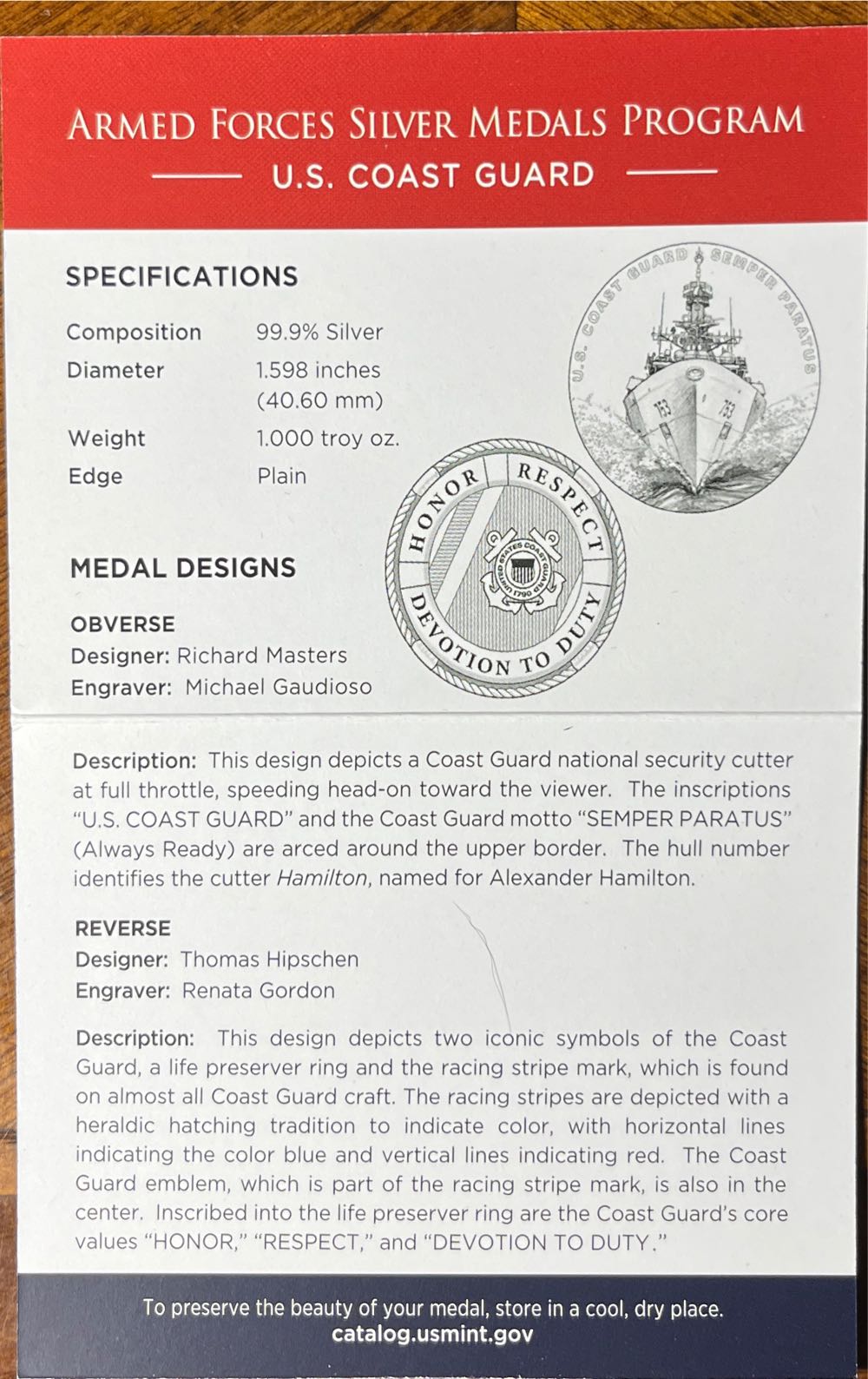Armed Forces Silver Medal Coast Guard  coin collectible [Barcode 704786340434] - Main Image 4