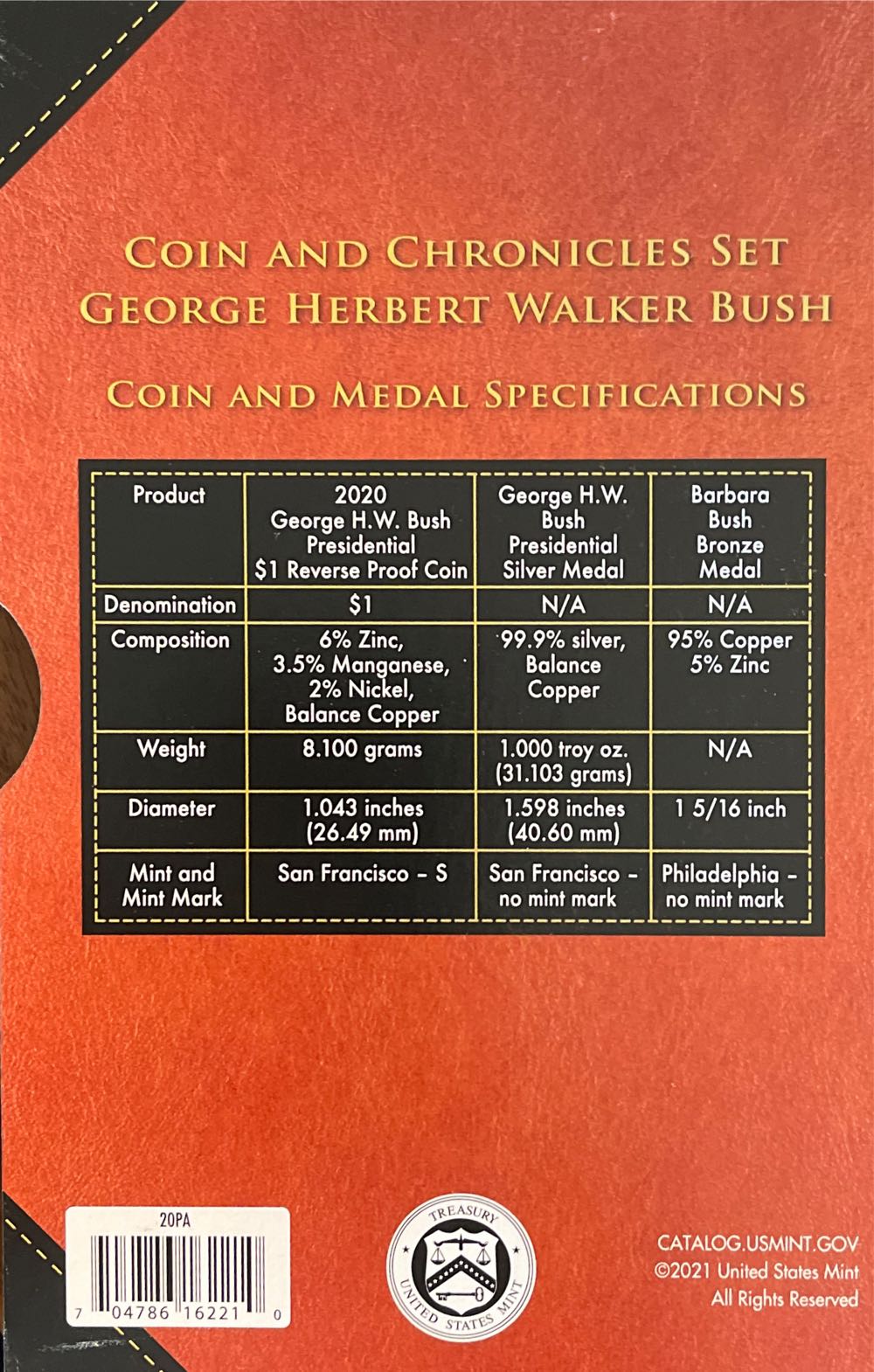 2020 George H.W. Bush Coin & Chronicles Set  coin collectible [Barcode 704786162210] - Main Image 3