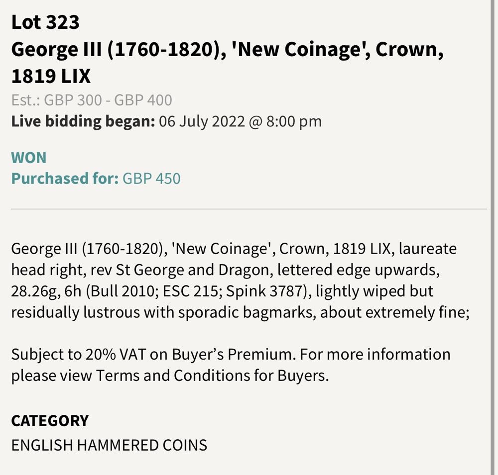 1819 King George lll Silver Crown  coin collectible - Main Image 4