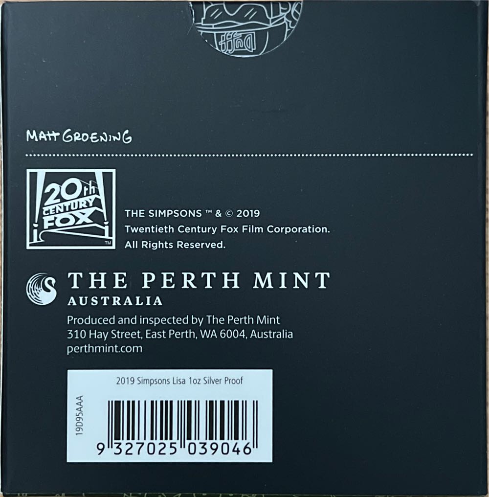 The Simpsons Lisa Simpson 1oz $1 Silver 99.99%  coin collectible [Barcode 9327025039046] - Main Image 4
