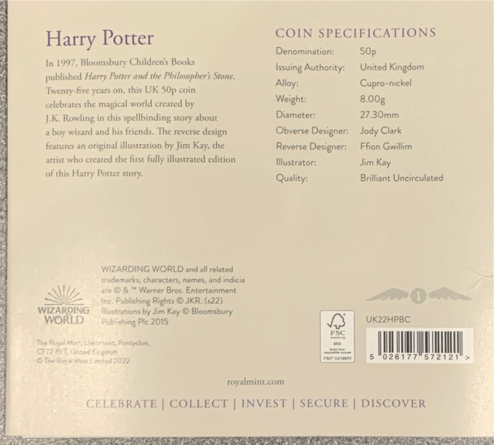Harry Potter Coloured Fifty Pence Piece  coin collectible [Barcode 5026177572121] - Main Image 4