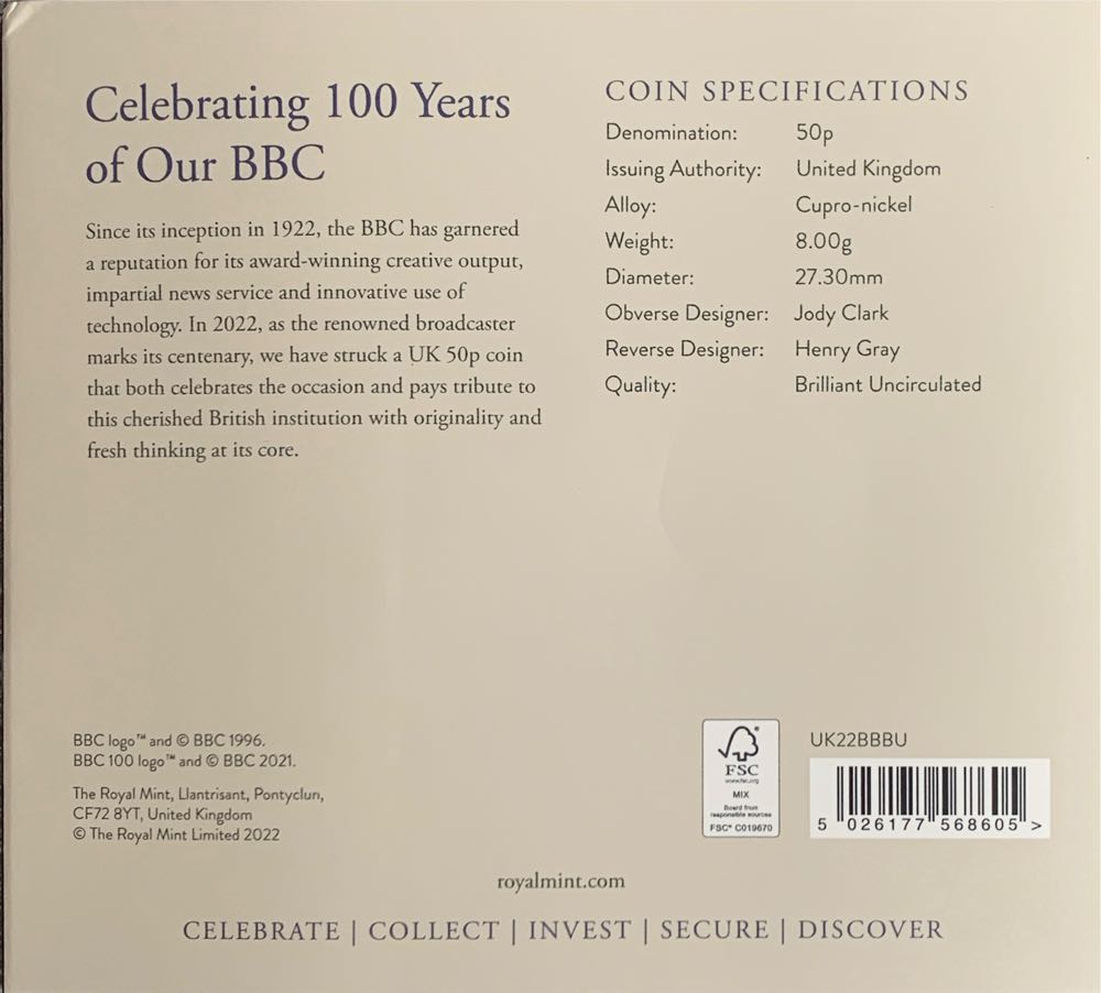100th Anniversary Of Our BBC  coin collectible [Barcode 5026177568605] - Main Image 3
