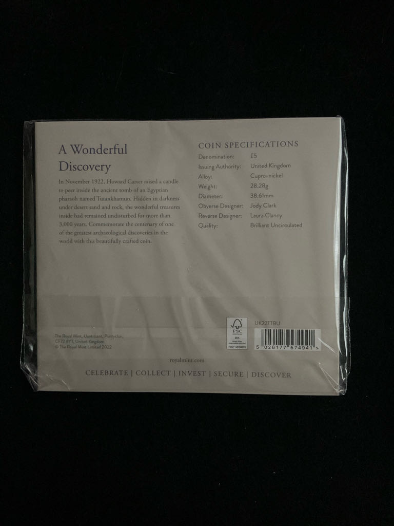 The 100th Anniversary Of The Discovery Of Tutankhamun’s Tomb £5 Brilliant Uncirculated Coin  coin collectible - Main Image 2