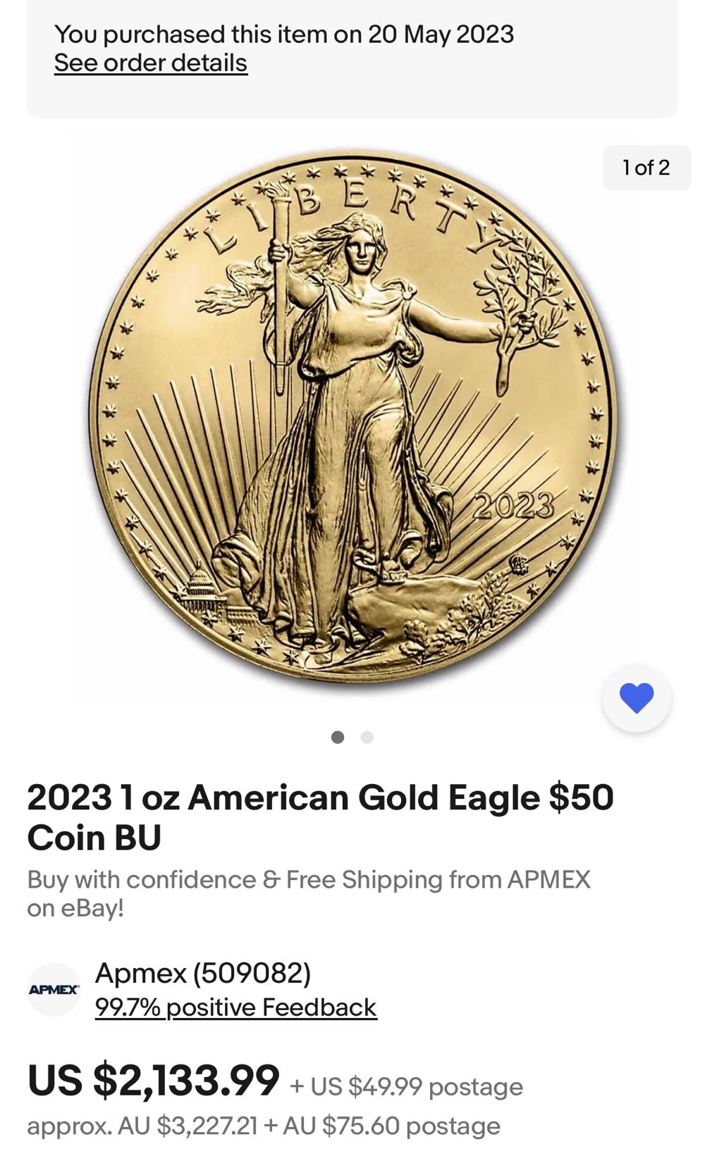 Gold Eagle  coin collectible - Main Image 3