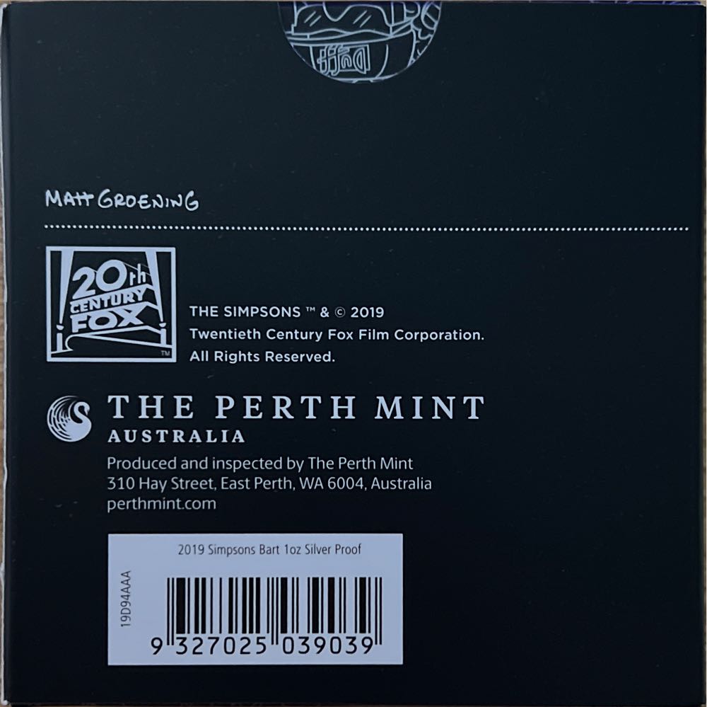The Simpsons Bart Simpson 1oz $1 Silver 99.99% Proof Can Coin  coin collectible [Barcode 9327025039039] - Main Image 4