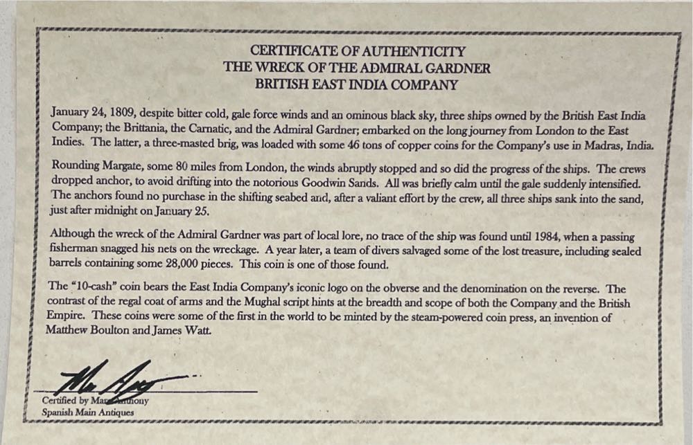 British India Company Shipwreck Coin  coin collectible - Main Image 3