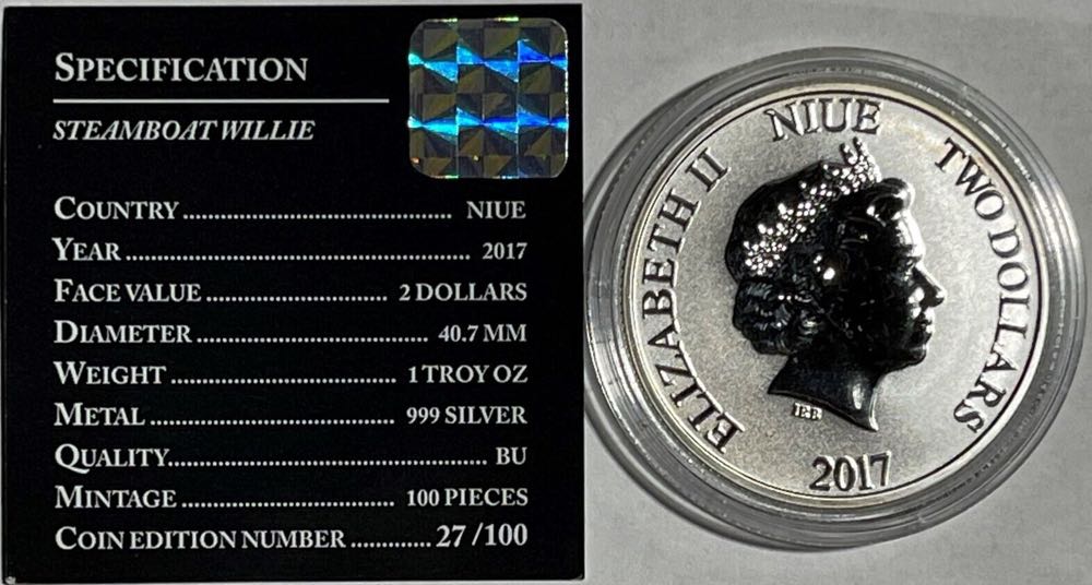 Niue 2017 2$ Disney Steamboat Willie Colorized “Drum” - 1 Oz Silver Coin  coin collectible - Main Image 2
