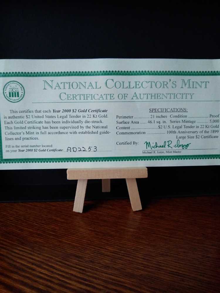 Gold Certificate $2 2000  coin collectible - Main Image 4