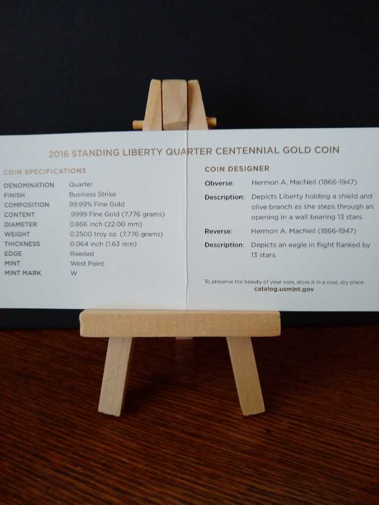 Gold 2016 Quarter Standing Liberty Centennial    coin collectible - Main Image 4