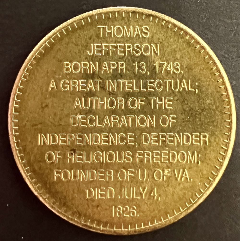 Thomas Jefferson Token  coin collectible - Main Image 2