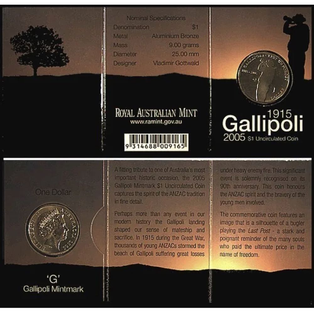 $1 2005 Gallipoli B Mintmark Unc Coin In Ram Card  coin collectible [Barcode 9314688008496] - Main Image 3
