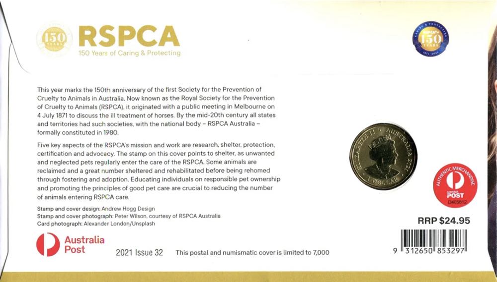 2021 RSPCA 150 Years Caring & Protecting ’CAT’ PNC/FDC RAM $1 color coin & Stamp  coin collectible [Barcode 9312650853297] - Main Image 2