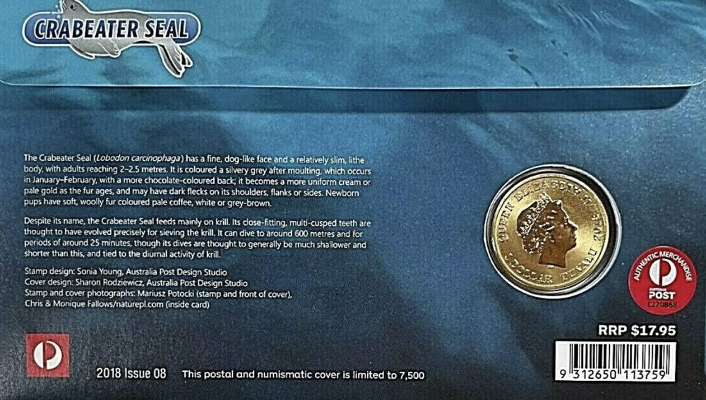 Crabeater Seal - 2018 PNC with $1 coloured coin  coin collectible [Barcode 9312650113759] - Main Image 2