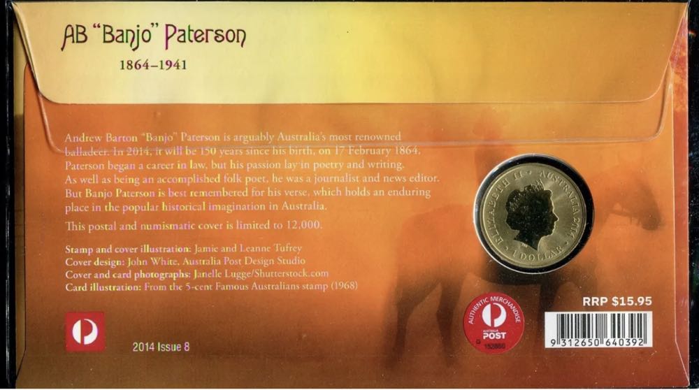 Ab ”banjo” Paterson Perth Mint $1 Commemorative Coin  coin collectible [Barcode 9312650640392] - Main Image 2