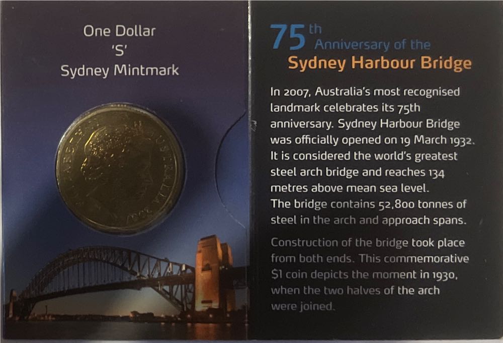 SYDNEY HARBOUR BRIDGE 75TH ANNIVERSARY S MINTMARK COIN IN RAM CARD  coin collectible [Barcode 9314688018396] - Main Image 2
