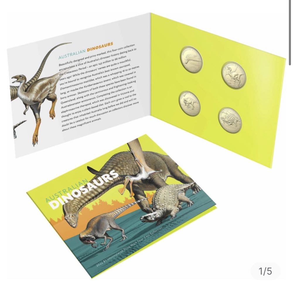 Australian Dinosaurs - $1 Privy Mark Uncirculated Four Coin Collection 2022  coin collectible [Barcode 9312650178994] - Main Image 2