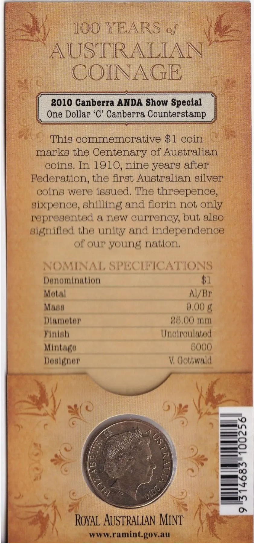 100 Years Of Coinage Anda C Counterstamp Coin In ...  coin collectible [Barcode 9314683100256] - Main Image 2