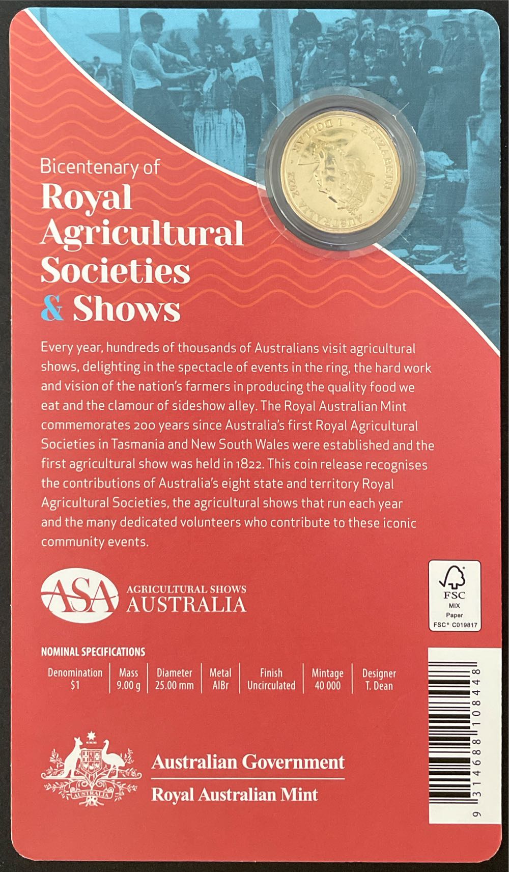 Royal Agricultural Societies & Shows Coin  coin collectible [Barcode 9314688108448] - Main Image 3