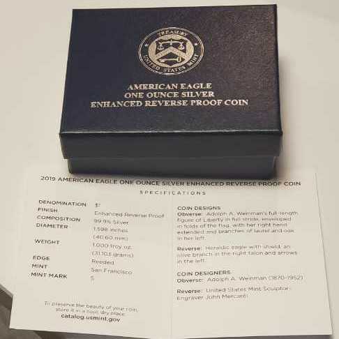 2019 American Eagle One Ounce Silver Enhanced Reverse Proof Coin   coin collectible [Barcode 704786062541] - Main Image 2