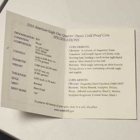 2010 American Eagle One-Quarter Ounce Gold Proof Coin  coin collectible [Barcode 704785110816] - Main Image 4