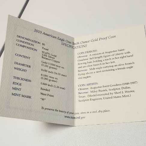 2010 American Eagle One-Tenth Ounce Proof Gold Bullion Coin  coin collectible [Barcode 704785110823] - Main Image 4