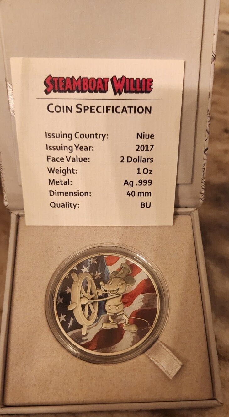 Niue 2017 2$ Steamboat Willie - ”Flowing US Flag” - 1 Oz Silver Coin  coin collectible - Main Image 2