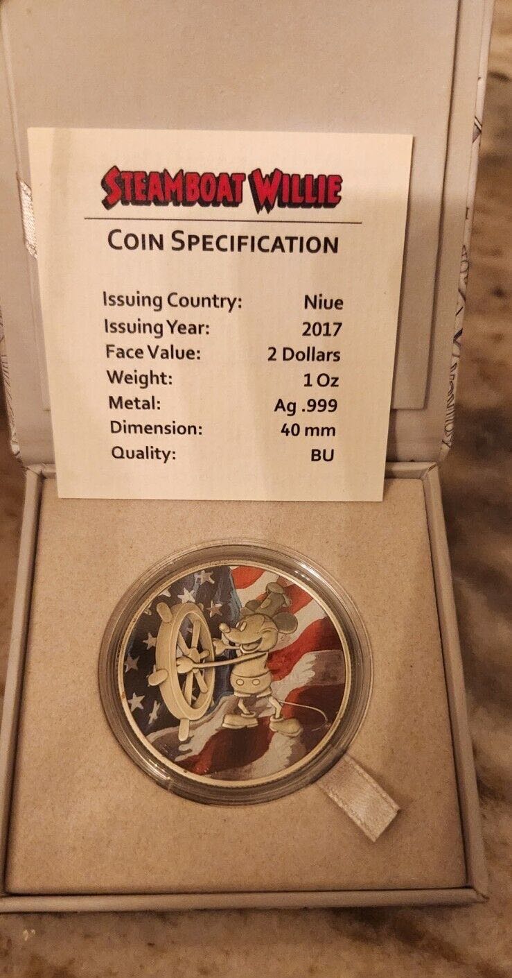 Niue 2017 2$ Steamboat Willie - ”Flowing US Flag” - 1 Oz Silver Coin  coin collectible - Main Image 3