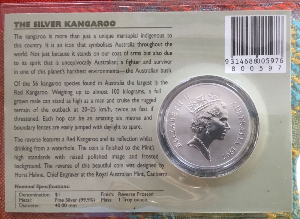 1997 Silver Kangaroo  coin collectible [Barcode 9314688005976] - Main Image 2