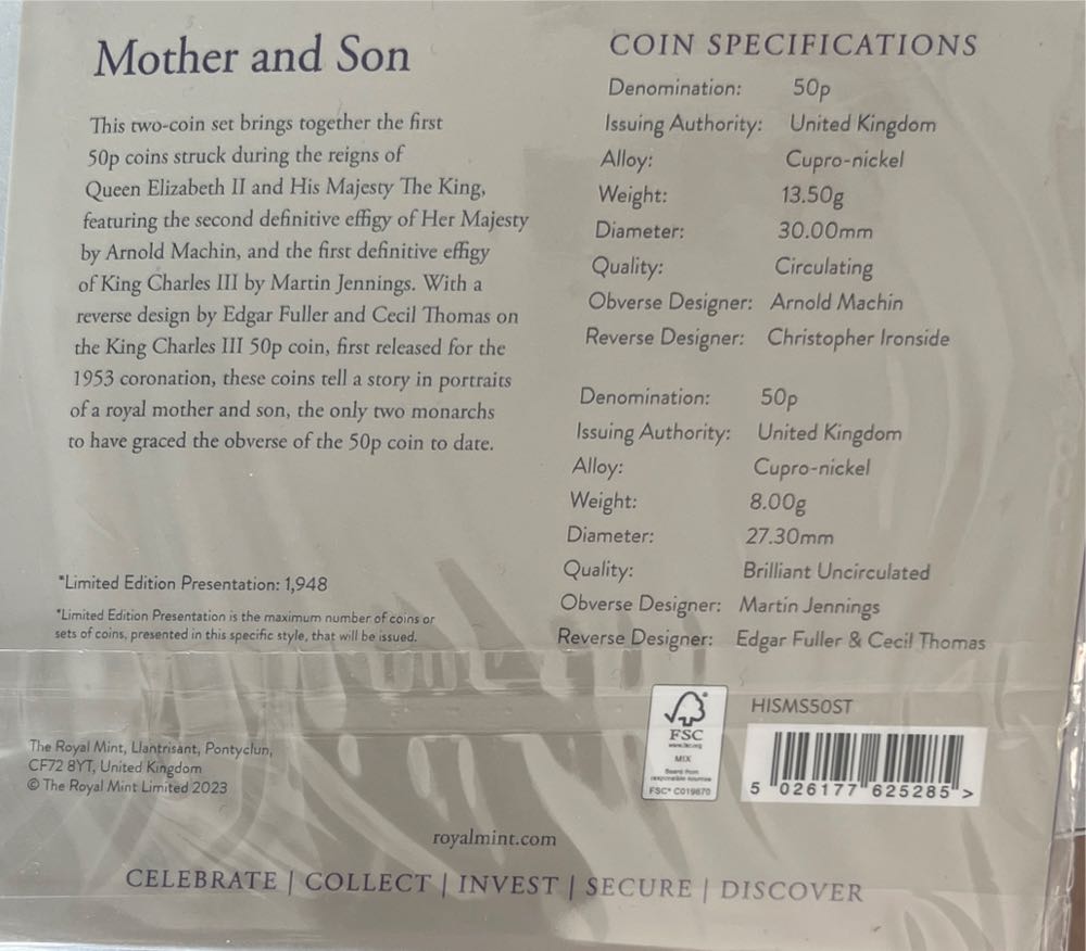 The mother And Son 50p Two Coin Set  coin collectible [Barcode 5026177625285] - Main Image 2
