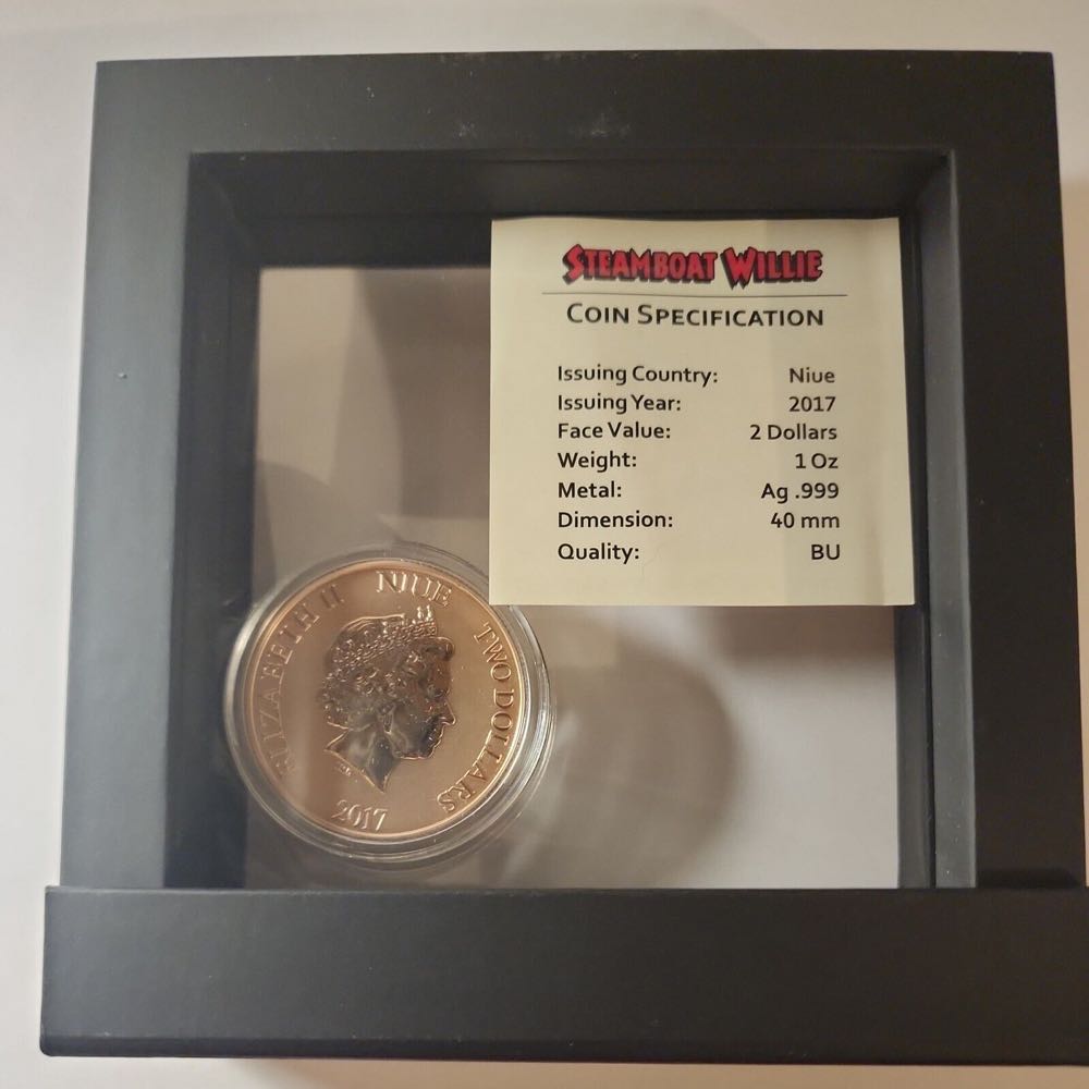 Niue 2017 2$ Steamboat Willie Mickey Mouse - Rose Gold Plated/Colorized - 1 Oz Silver Coin  coin collectible - Main Image 2