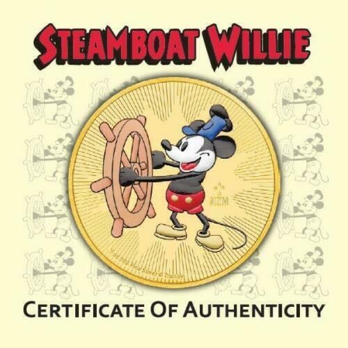 NIUE 2017 2$ Steamboat Willie Mickey Mouse - Yellow Gold Plated/Colorized - 1 Oz Silver Coin  coin collectible - Main Image 4