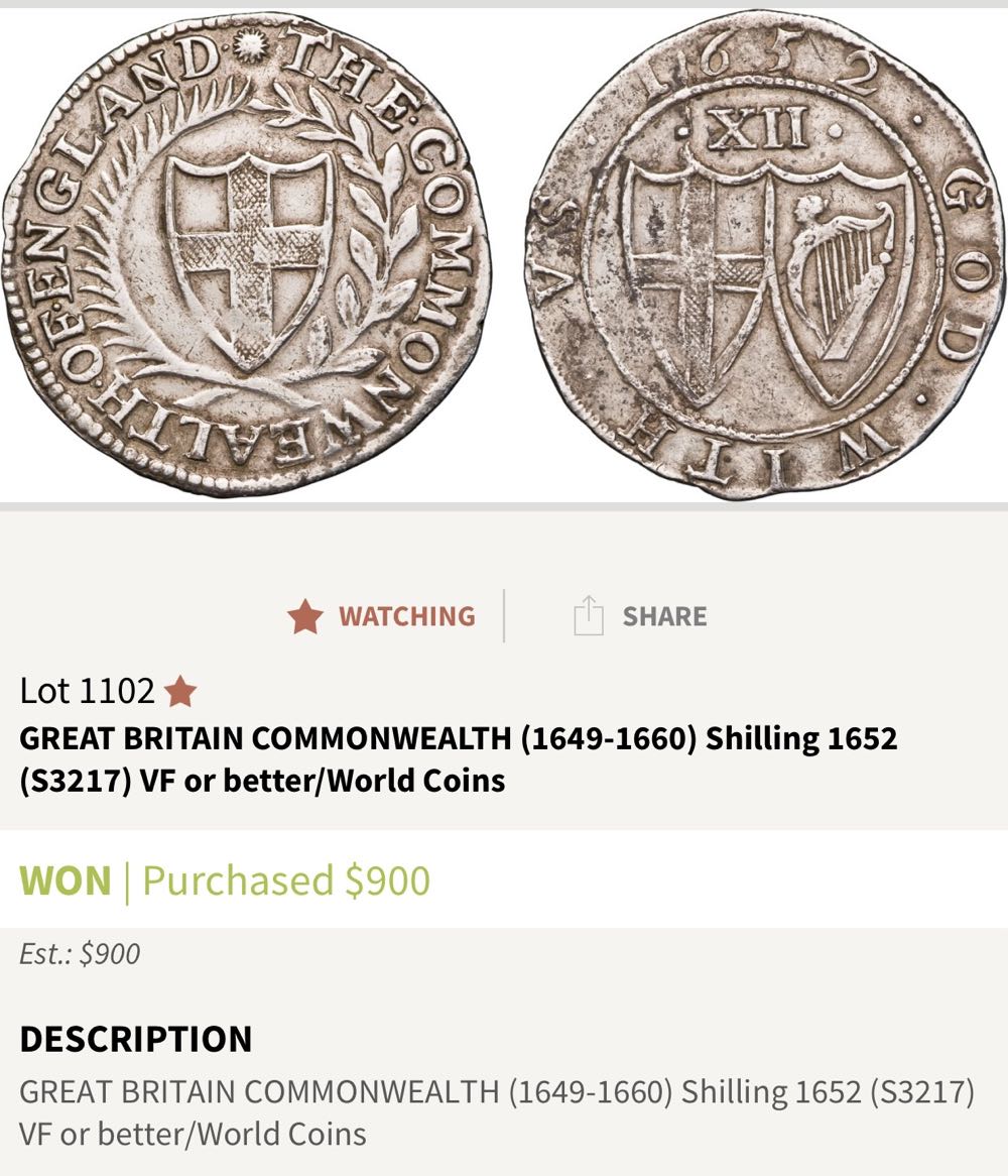 1652 Commonwealth Shilling - gVF  coin collectible - Main Image 3