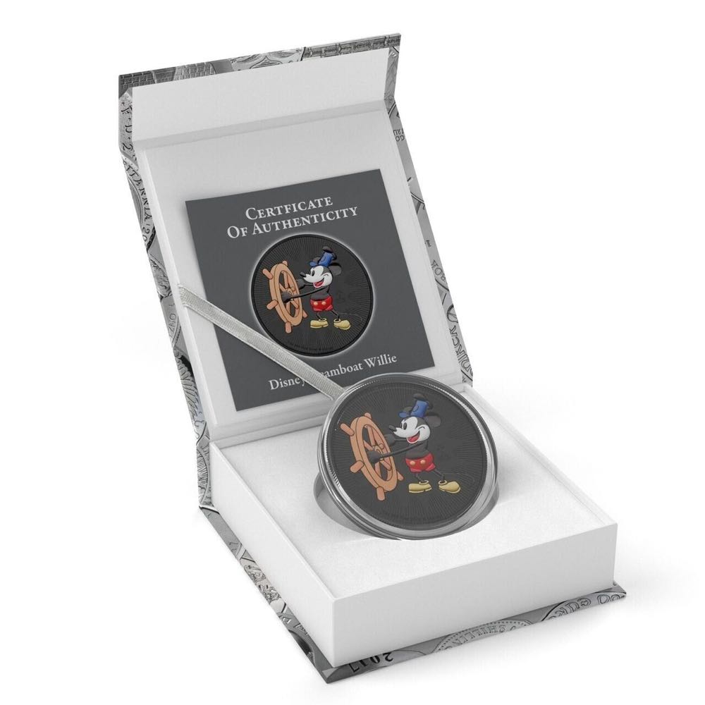 2017 NIUE 2$ Steamboat Willie Mickey Mouse - Ruthenium Plated/Colorized - 1 Oz Silver  coin collectible - Main Image 3