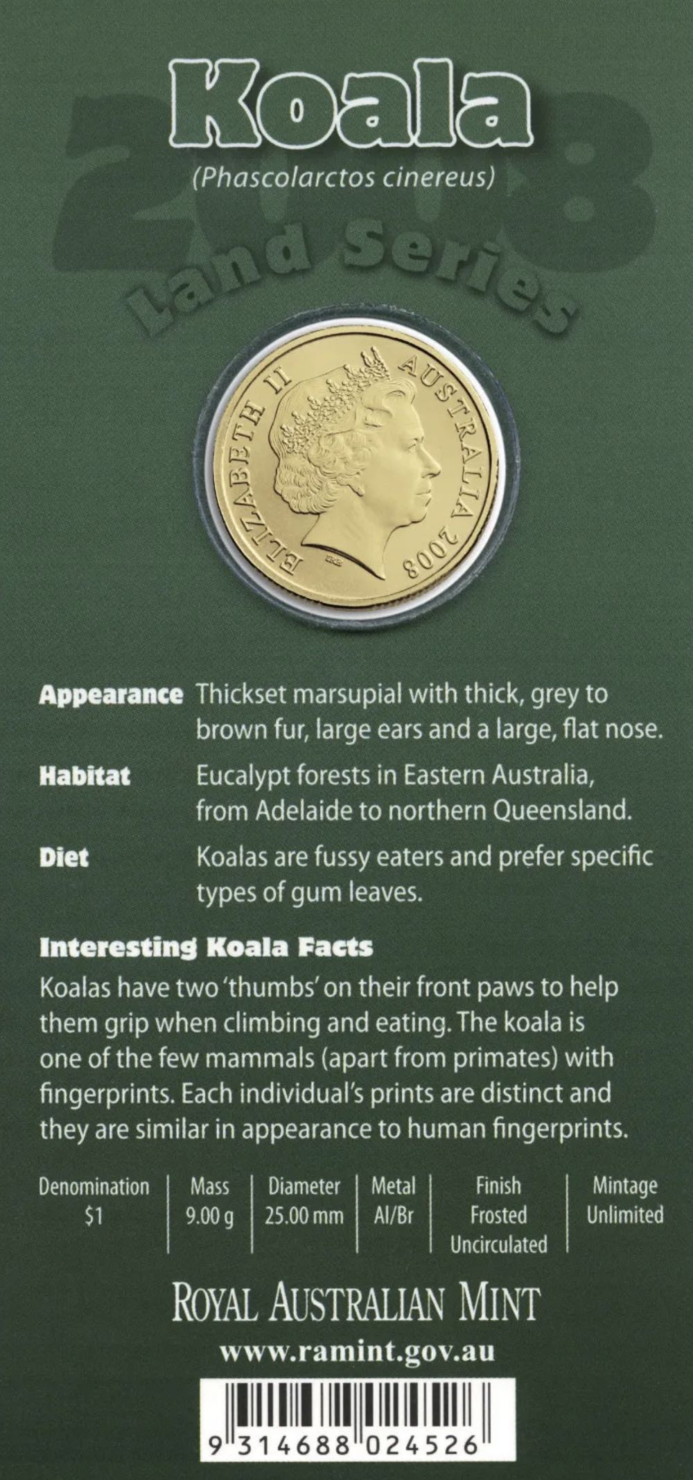 Australian Land Series Koala  coin collectible [Barcode 9314688024526] - Main Image 3