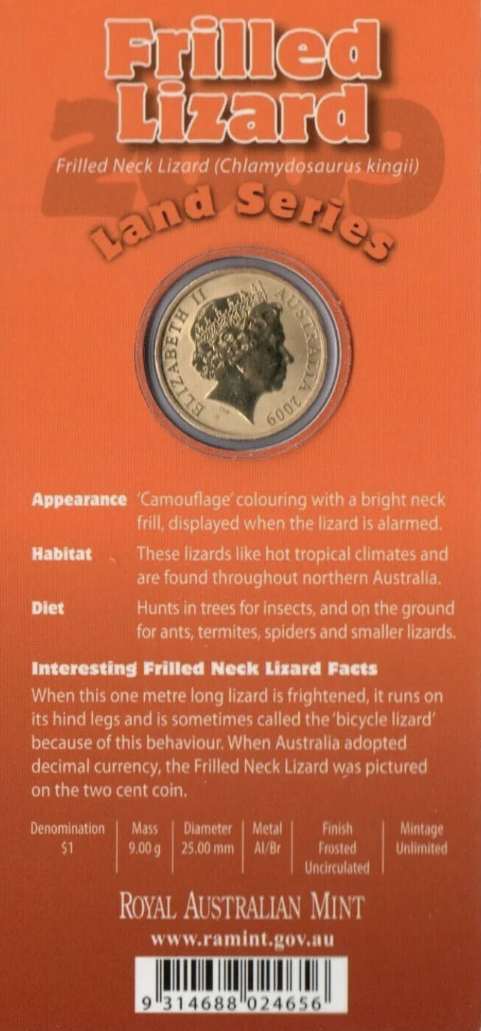 Australian Land Series Frilled Lizard  coin collectible [Barcode 9314688024656] - Main Image 2
