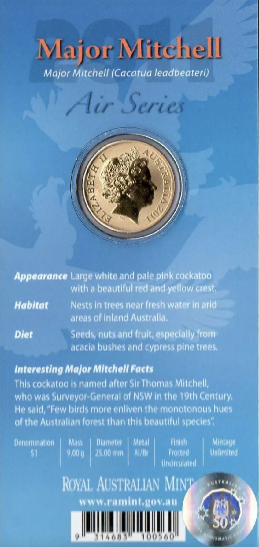 Australian Air - Major Mitchell Cockatoo  coin collectible [Barcode 9314683100560] - Main Image 3