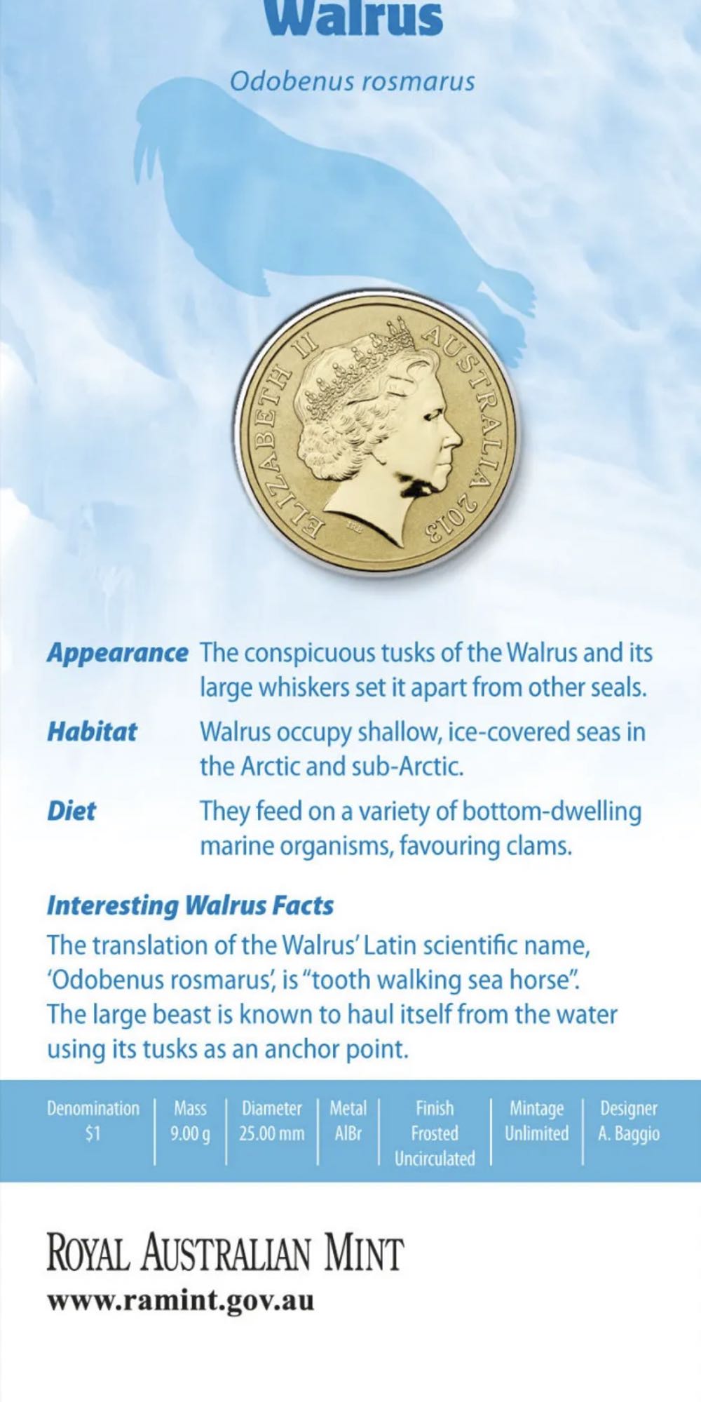 Polar Animals - Walrus  coin collectible [Barcode 9314683102229] - Main Image 3