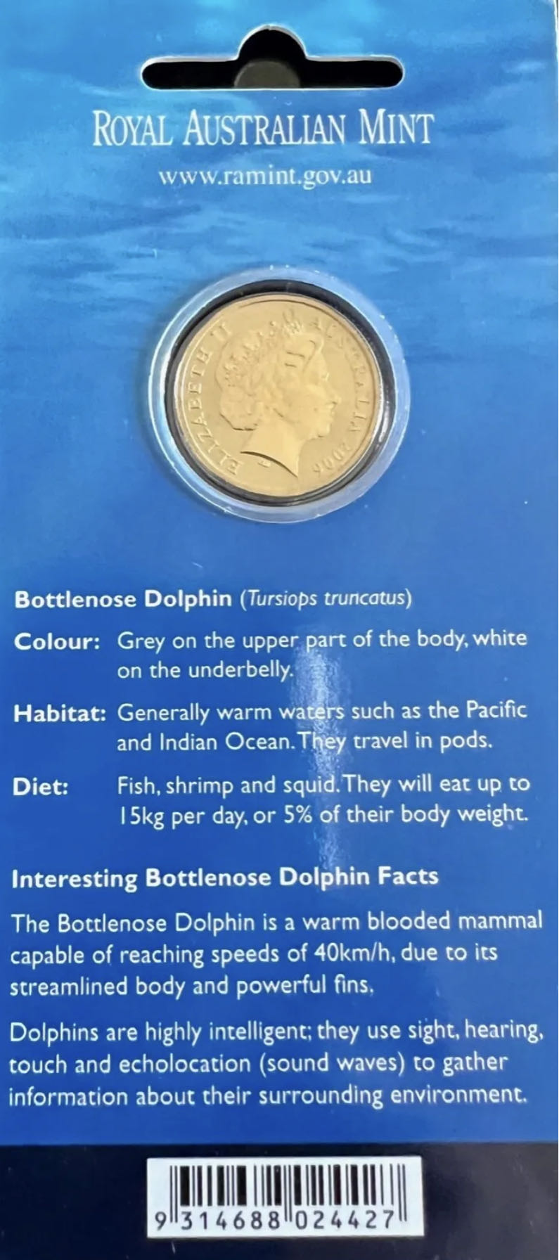 Ocean Series Bottlenose Dolphin  coin collectible [Barcode 9314688024427] - Main Image 2
