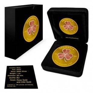 2022 Niue 2 Dollars Shamrock Yellow Gold and Rose Gold-Plated - 1 Oz Silver Coin  coin collectible - Main Image 3