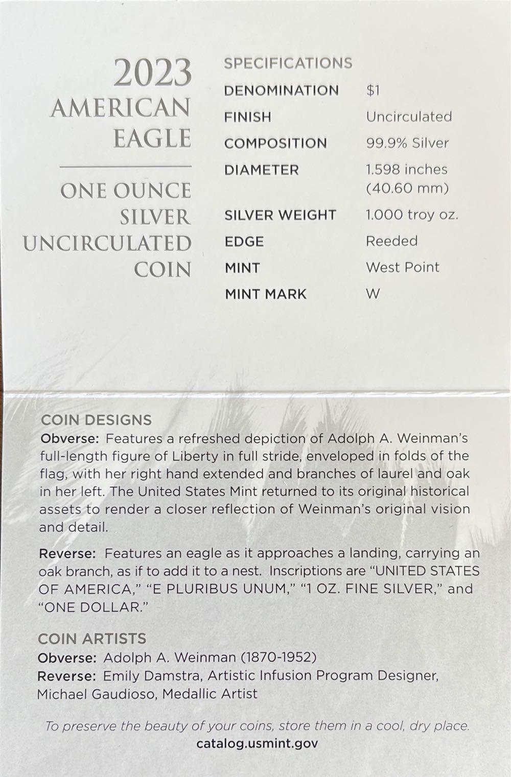 American Eagle W 2023  coin collectible [Barcode 704786450881] - Main Image 4