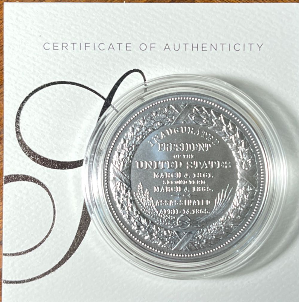S816 Presidential Silver Medal Abraham Lincoln  coin collectible [Barcode 704786261371] - Main Image 2