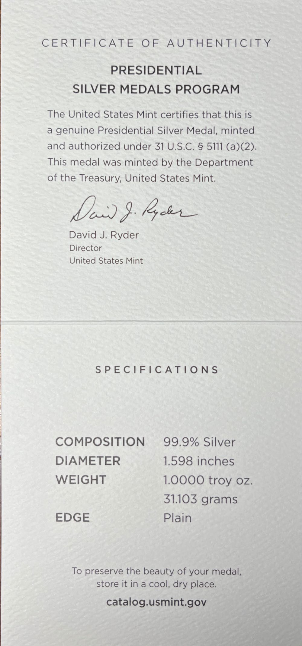 S802 Presidential Silver Medal John Adams  coin collectible [Barcode 704785072732] - Main Image 4