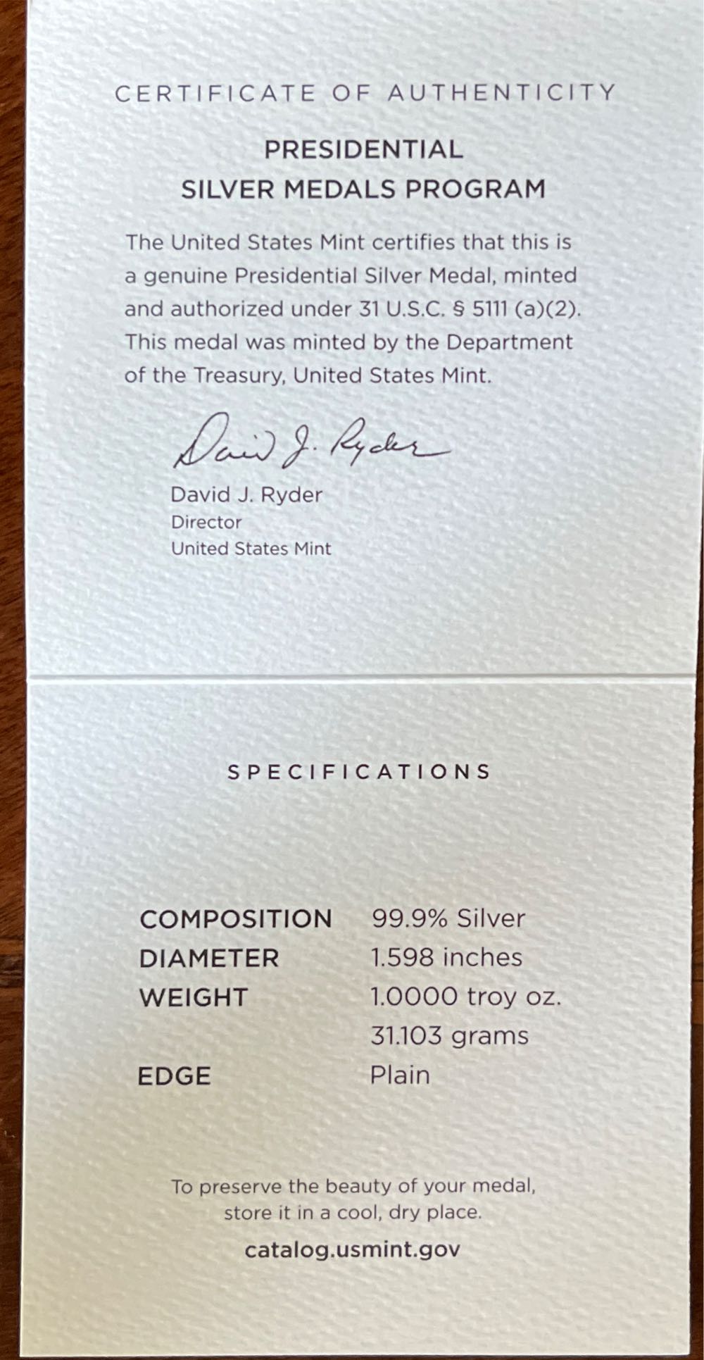 S812 Presidential Silver Medal Zachory Taylor  coin collectible [Barcode 704786260787] - Main Image 4